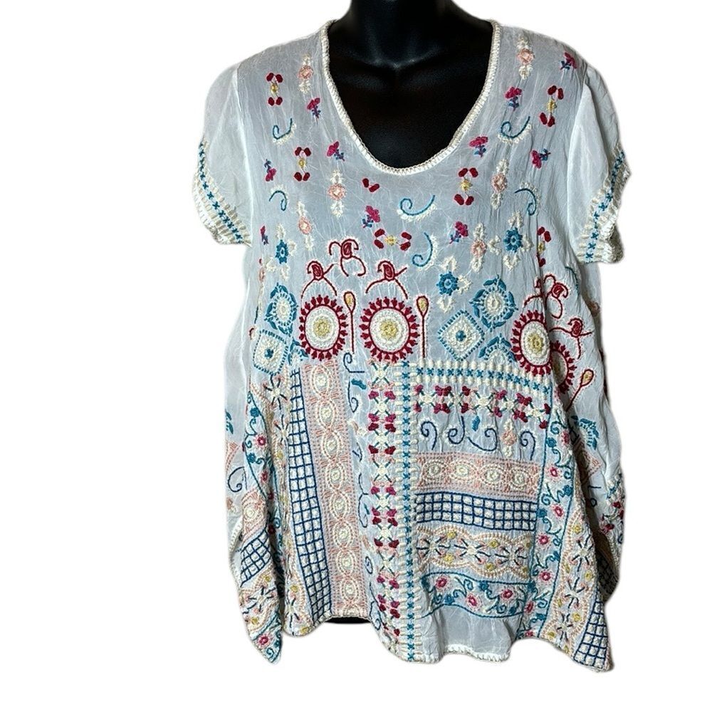 Johnny was madhuri tunic top embroidered colorful cupra rayon small boho